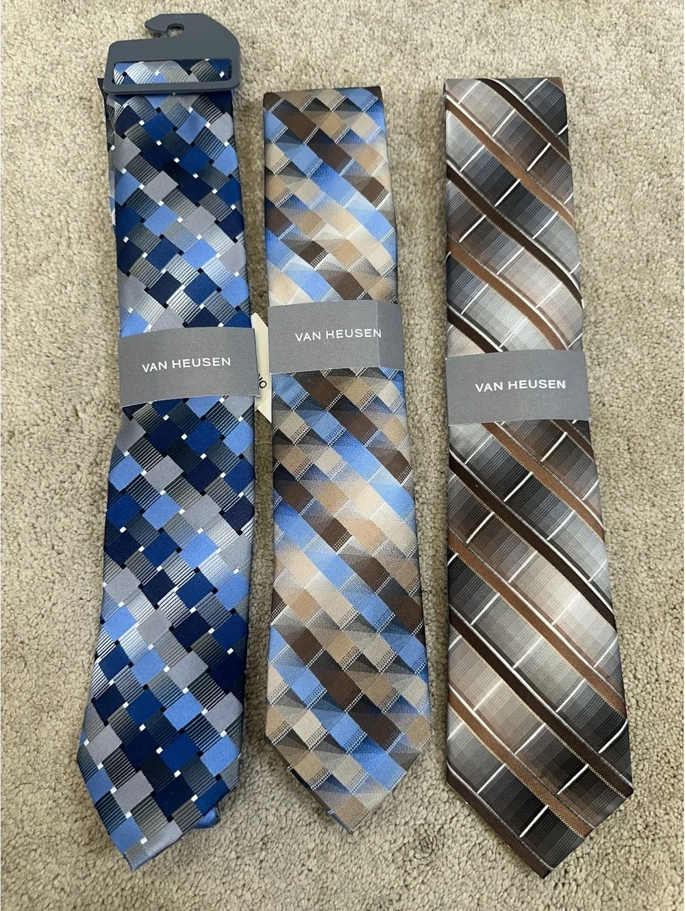 Set Of 3 Men’s New Van Heusen Silk Poly Blend Neckties Geometric Office Work